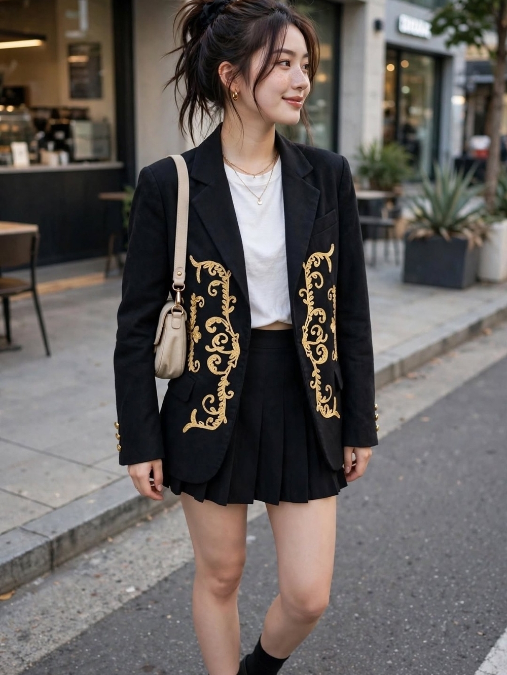 Vintage F# Infashion Black Wool-Blend Baroque Embroidered Blazer Jacket - Sz M